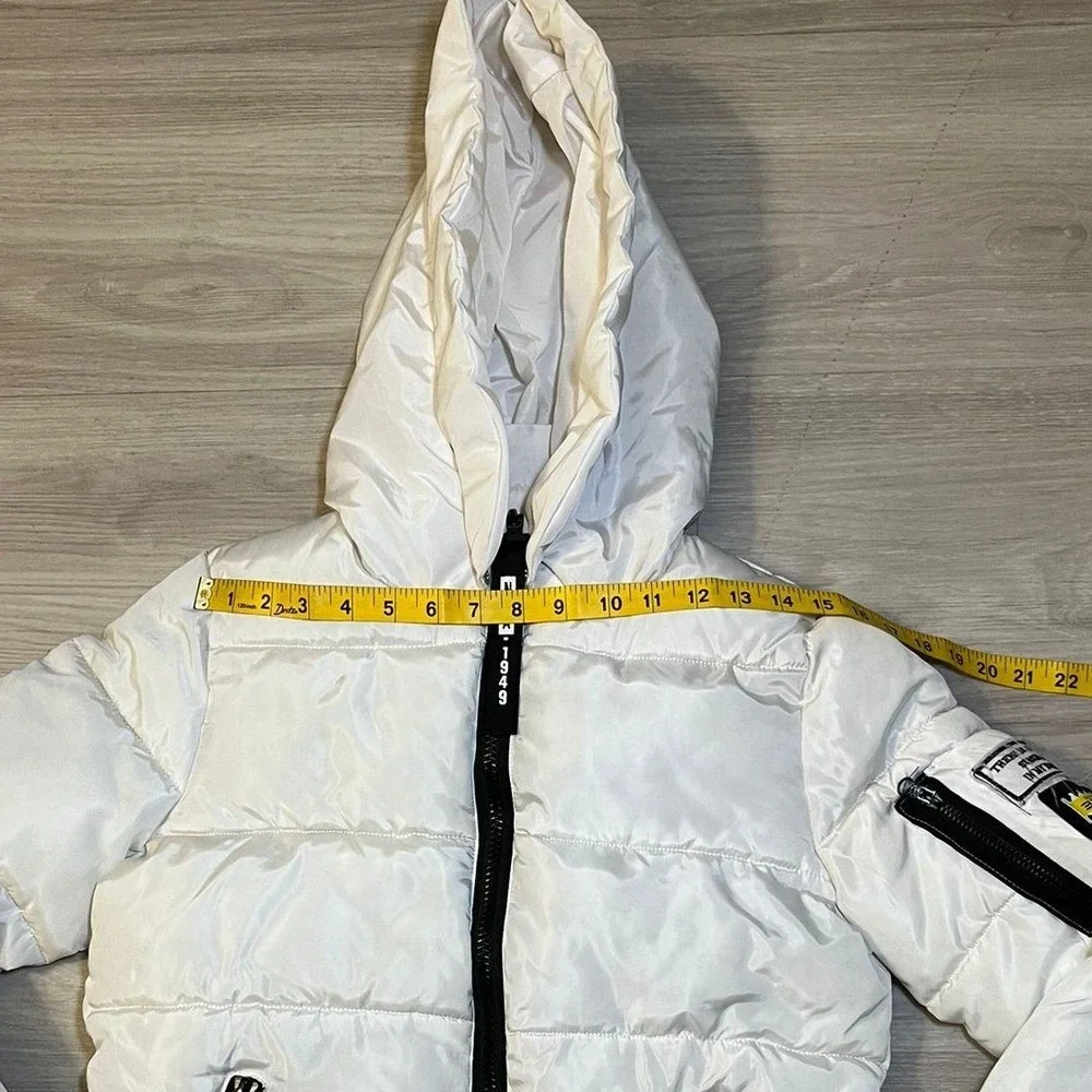 YYACHU Long Puffer Coat Womens M White Hooded Quilted Zip Front Winter Jacket